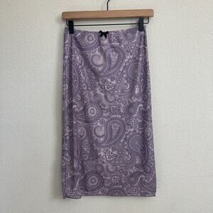 VTG Paisley Skirt Small Women Y2K Mesh Purple Straight Pull On Bow Groovy